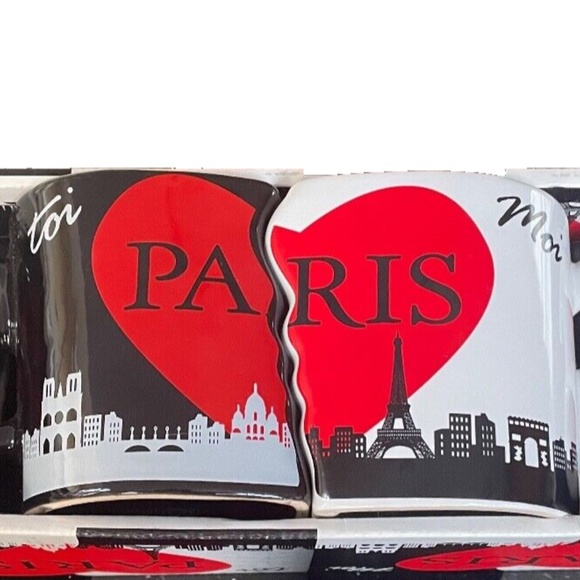 Red Heart PARIS Toi et Moi Kissing Mugs Set Valentine Anniver Wedding Gift Boxed - Picture 4 of 6